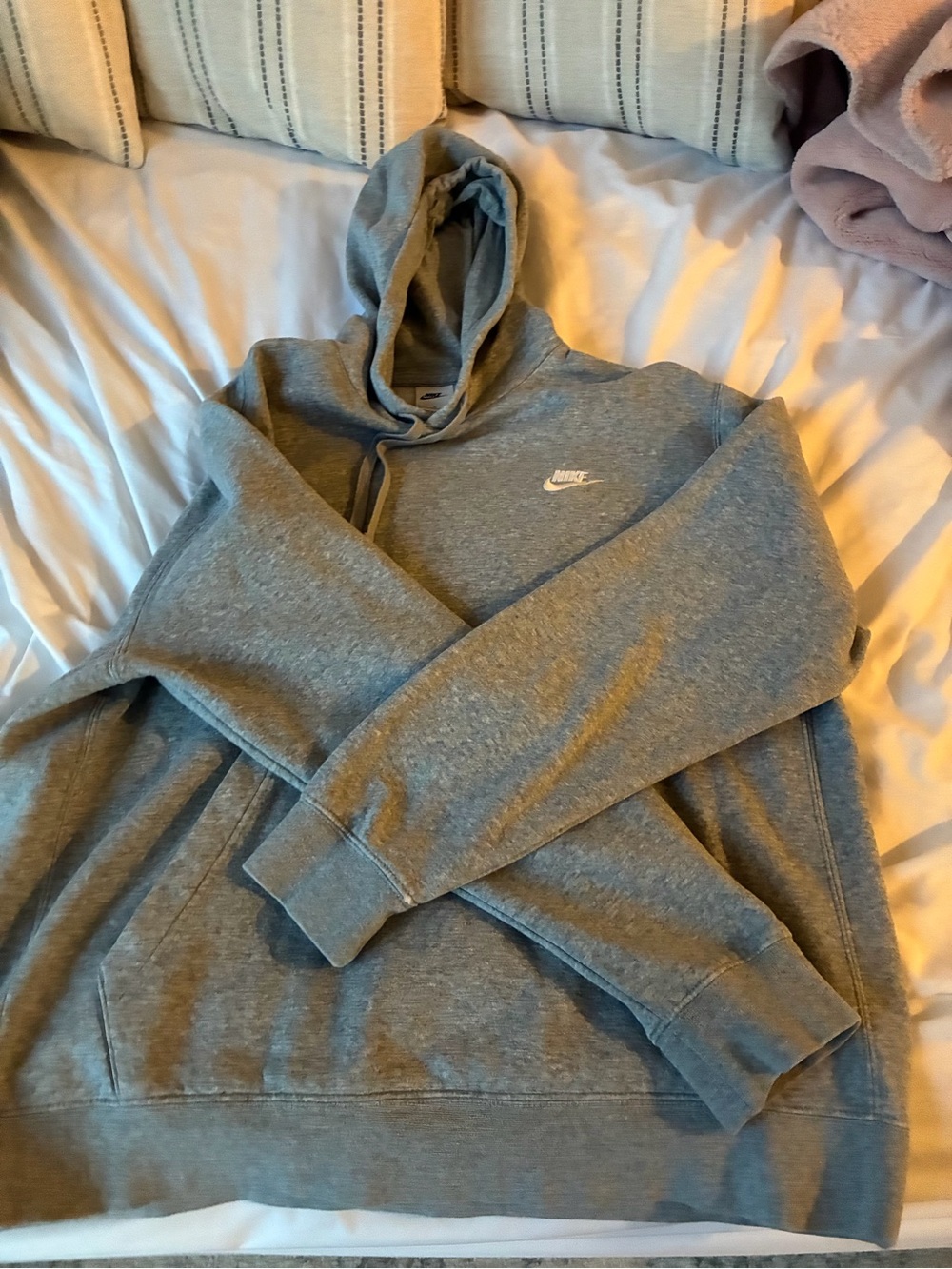 Nike Light Gray Pullover Hoodie with Black Swoosh Tag